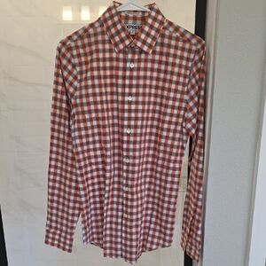Express Men's Orange and White Checkered Extra Slim Fit Shirt